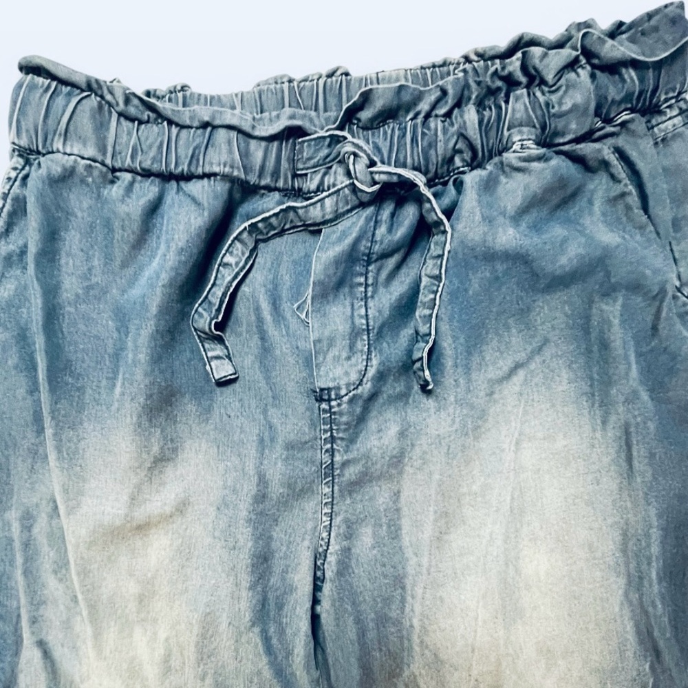 Zenana Outfitters faux Washed Blue Denim 100% Lyocell Elastic Waist Pants - Picture 4 of 14